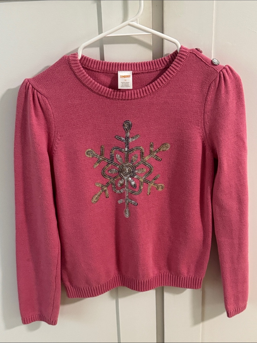 2 Piece Set Gymboree Pink Sequin Snowflake Crewneck Sweater and matching Skirt